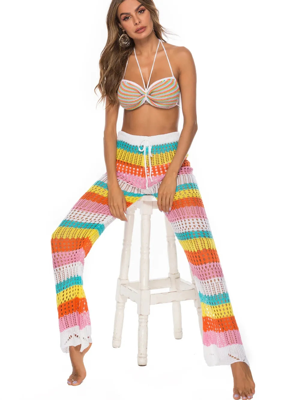 Cutout Contrast High Waist Swim Pants - Fashorio