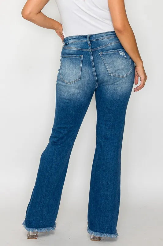 bytos Full Size Raw Hem Distressed High Rise Bootcut Jeans - Fashorio