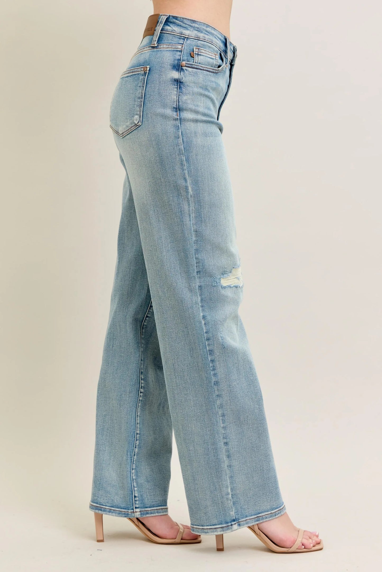 Judy Blue Full Size Hw Destroy & Knee Patch Straight Jeans Plus Size - Fashorio