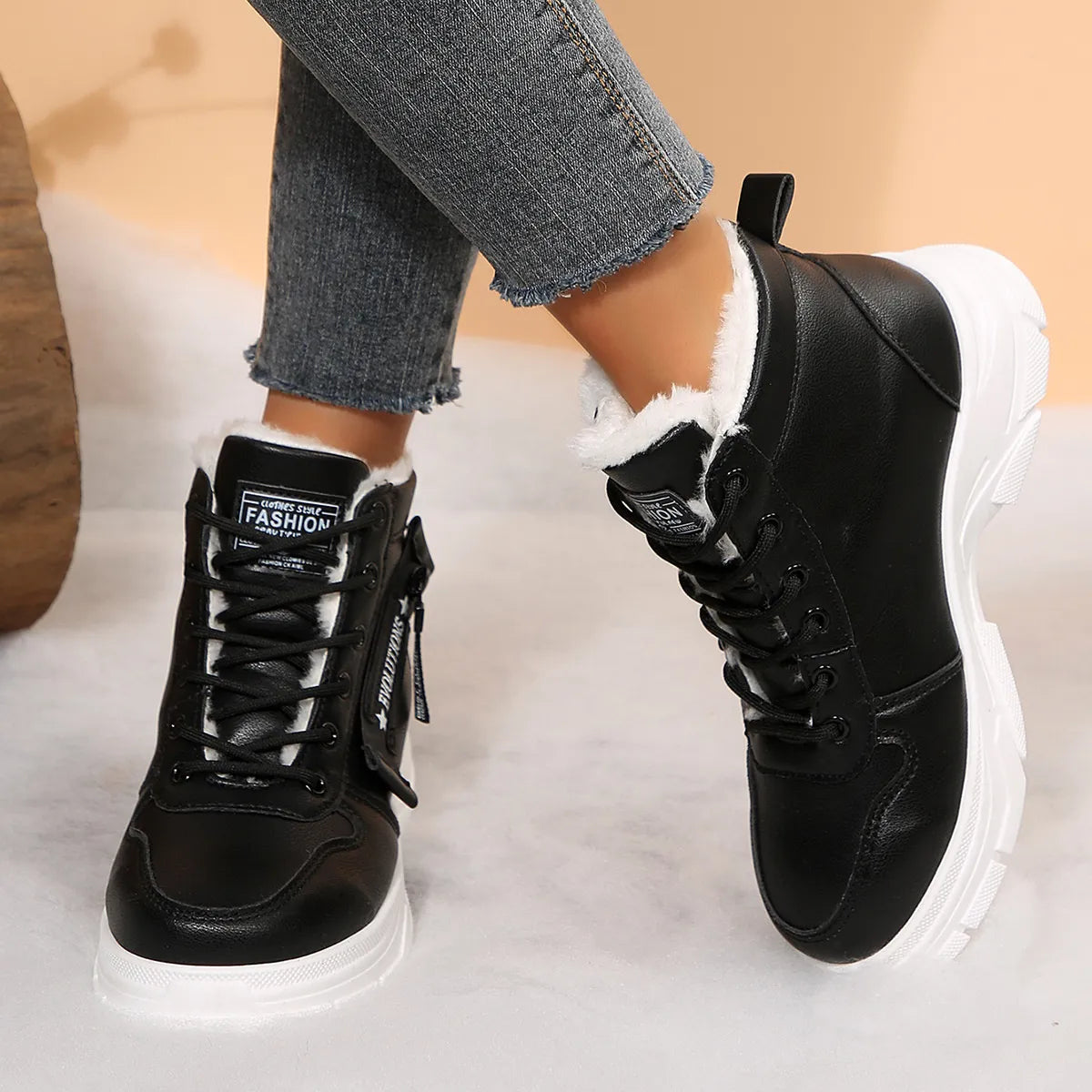 Premium Lace-Up Combat Boots with Fleece Line - Fashorio