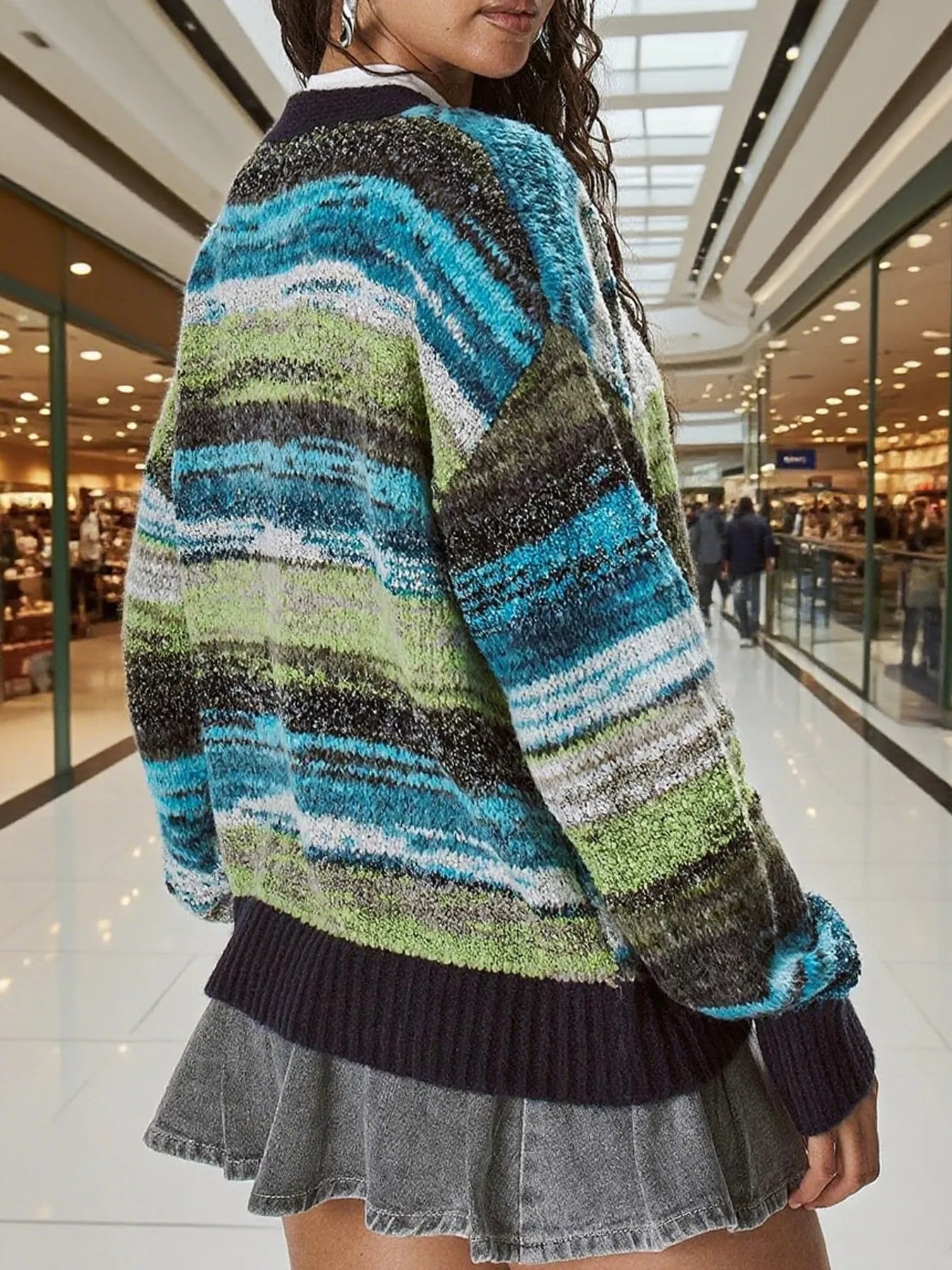 Gradient Stripe Button-Up Cardigan - Fashorio