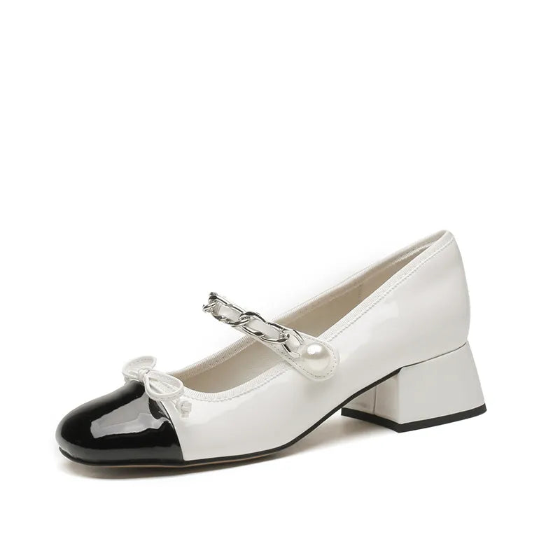 Contrast Square Toe Block Heel Mary Jane shoes - Fashorio