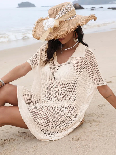 Hollow Out Collared Neck Cover-Up - Fashorio