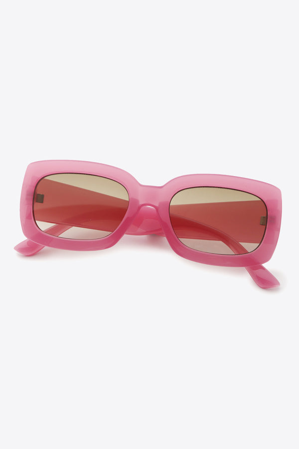 Polycarbonate Frame Rectangle Sunglasses Rouge Pink One Size - Fashorio