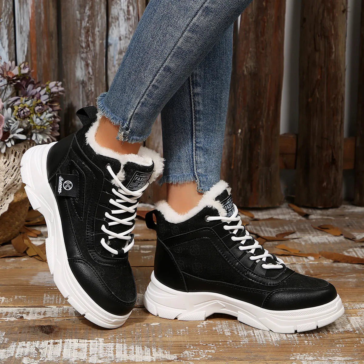 High-Top Platform Chunky Sneaker Boots with Lace-Up - Fashorio