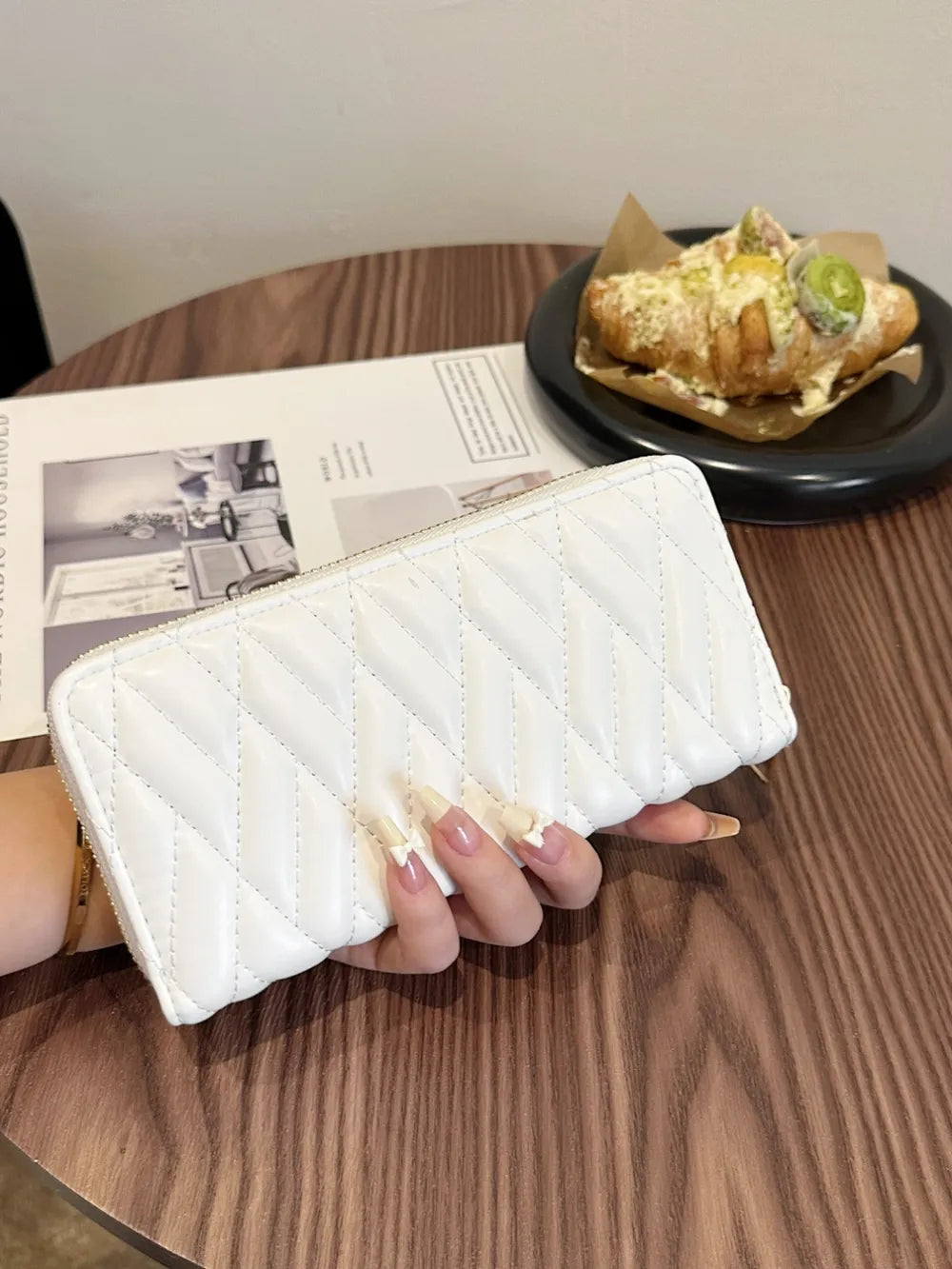 PU Leather Solid Color Wallet White Rhombus One Size - Fashorio