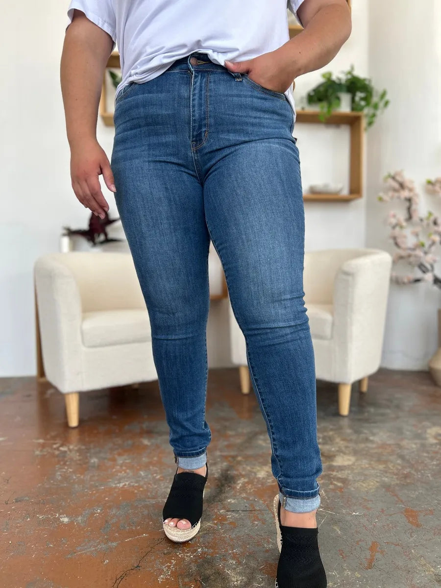 Judy Blue Full Size Cuffed Hem Skinny Jeans - Fashorio