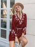 Boho V-Neck Long Sleeve Mini Dress – Stretchy A-Line Fit - Fashorio