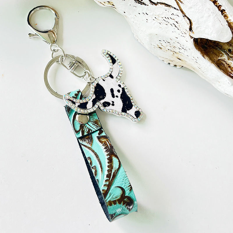 Rhinestone Bull Keychain Style A One Size - Fashorio