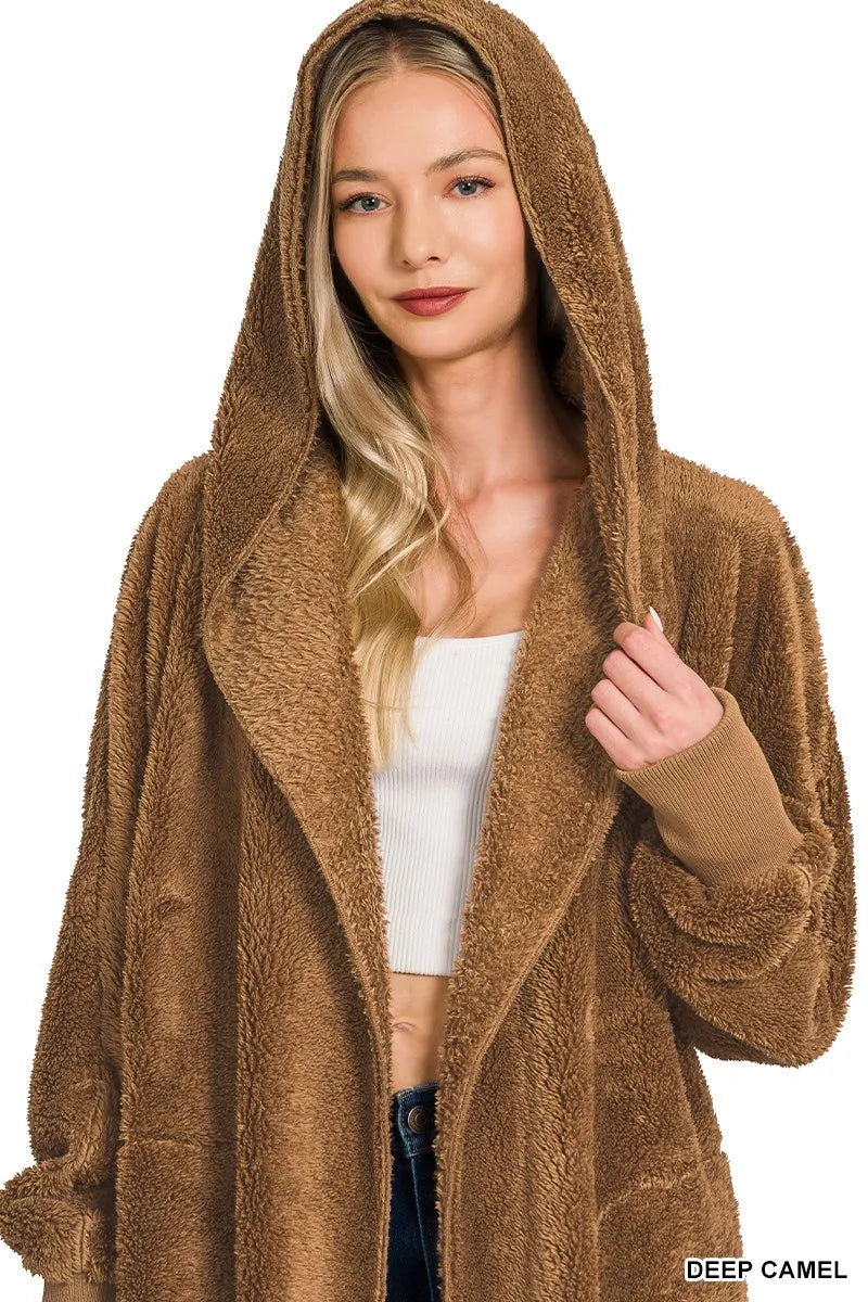 Zenana Hooded Faux Fur Jacket – Cozy Oversized Outerwear - Fashorio