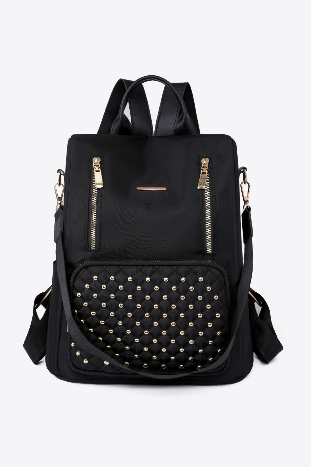 Zipper Pocket Beaded Backpack Black One Size - Fashorio