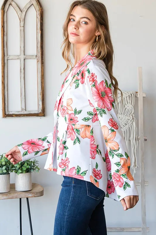 Heimish Full Size Multi Color Floral Blazers with Tunic Plus Size - Fashorio