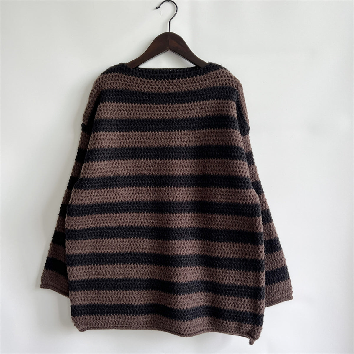 Striped Round Neck Long Sleeve Sweater - Fashorio