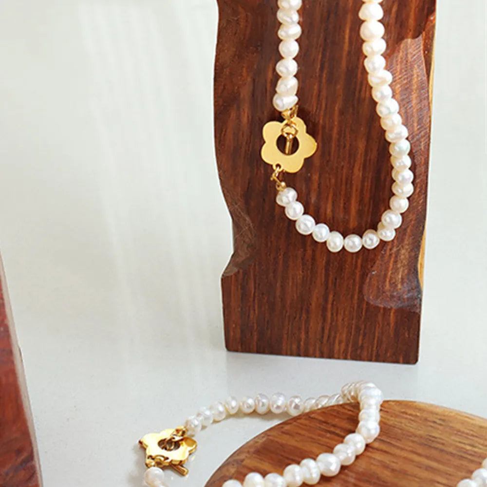 Titanium Steel Pearl Flower Bracelet - Fashorio