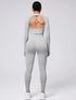 Back Crisscross Round Neck Long Sleeve Top and Leggings Active Set - Fashorio