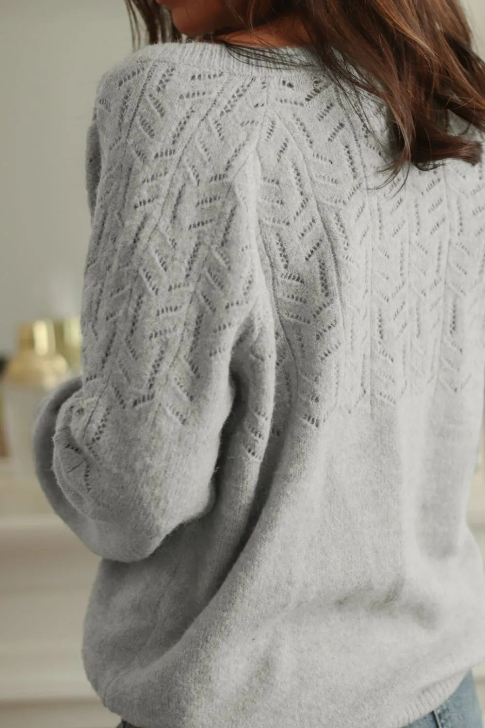 Openwork Button Down Long Sleeve Cardigan - Fashorio