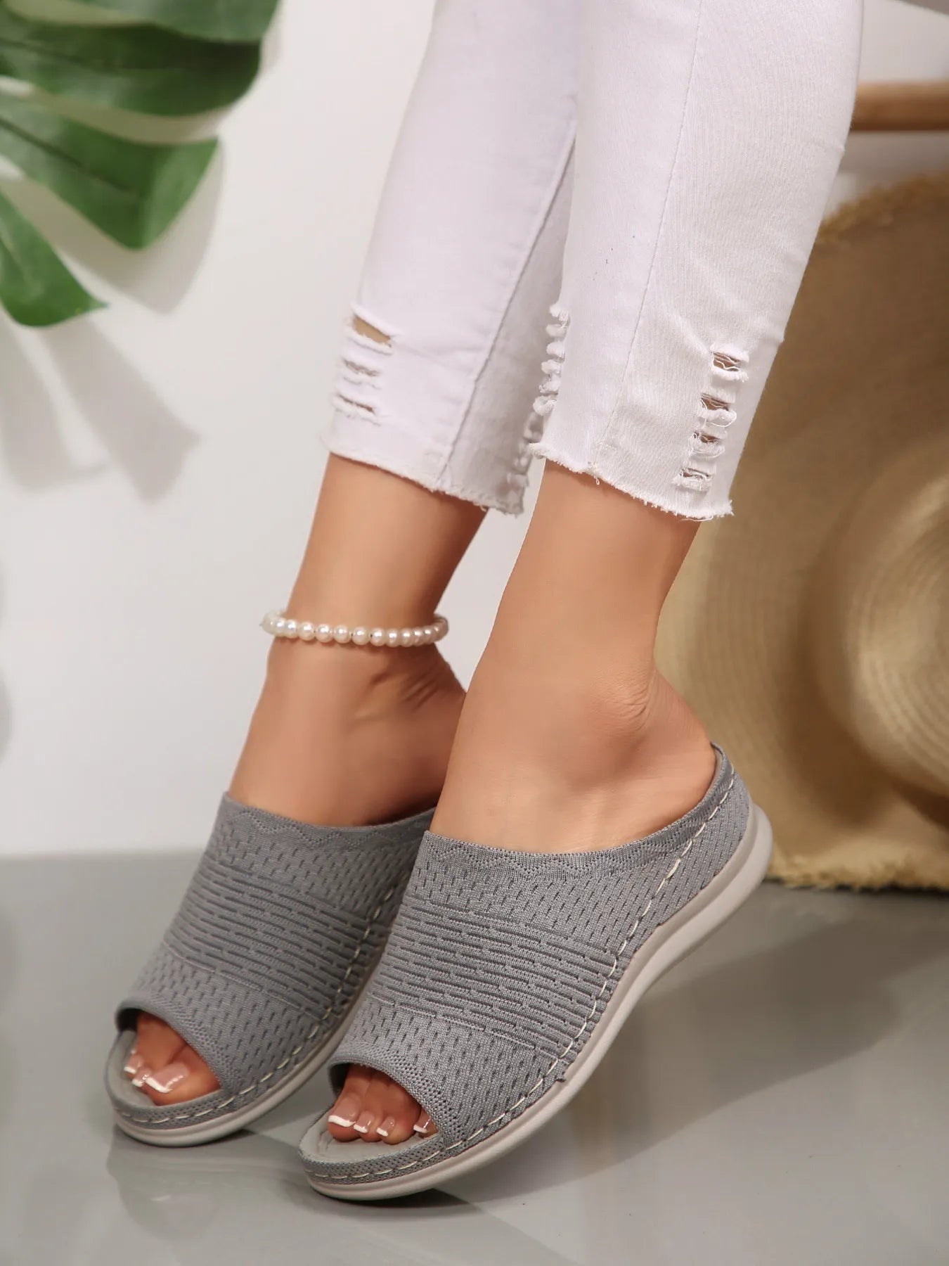 Mesh Open Toe Sandals Gray - Fashorio