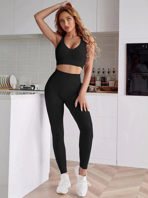 Sport Tank and Leggings Set Black - Fashorio