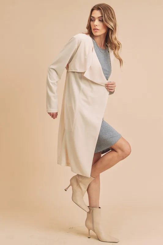 Aemi + Co Open Front Long Sleeve Longline Coat - Fashorio