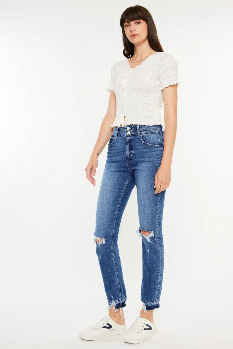 Kancan High Rise Distressed Slim Straight Jeans - Fashorio