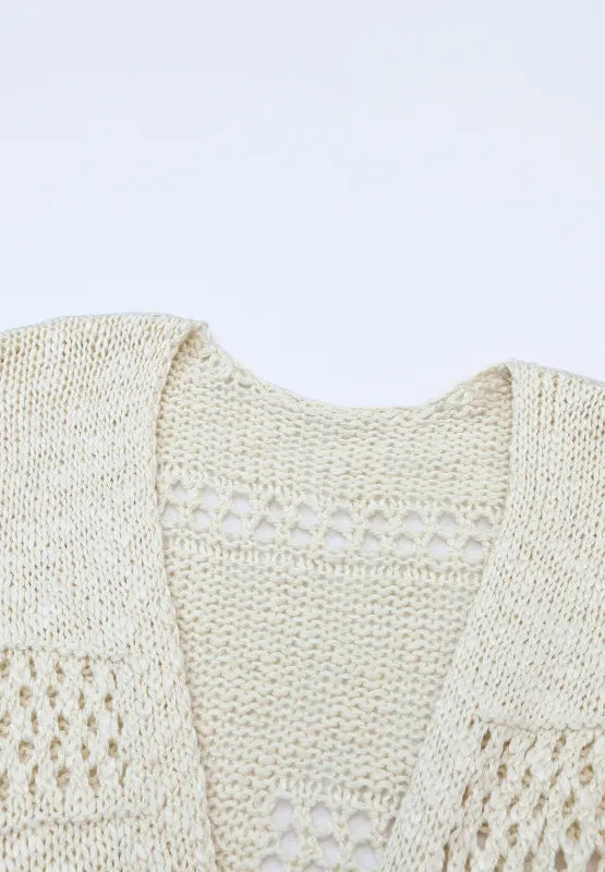 Openwork Open Front Long Sleeve Cardigan - Fashorio
