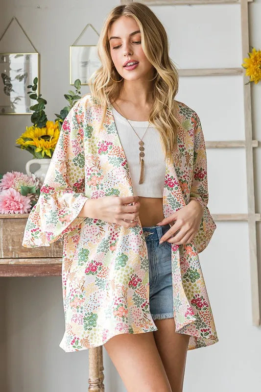 Heimish Full Size Multi Color Floral Open Cardigan Plus Size - Fashorio