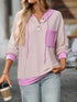 Drawstring Button Detail Long Sleeve Hoodie Light Purple - Fashorio