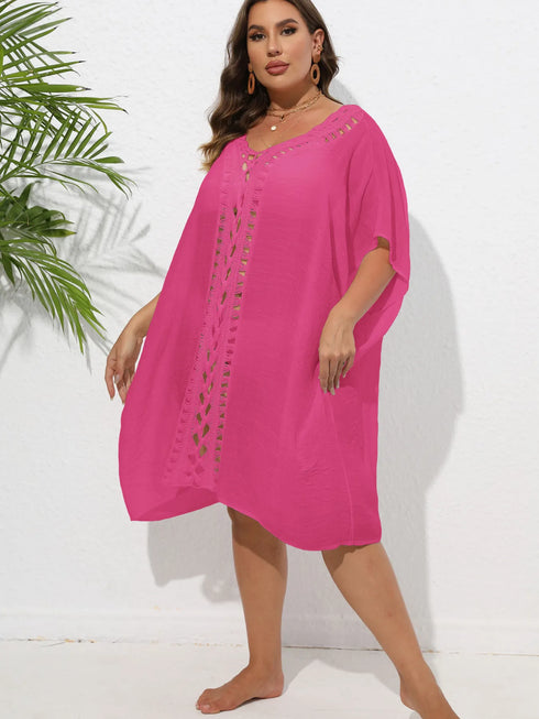 Crochet Trim V-Neck Beach Cover Up Dress - Fashorio