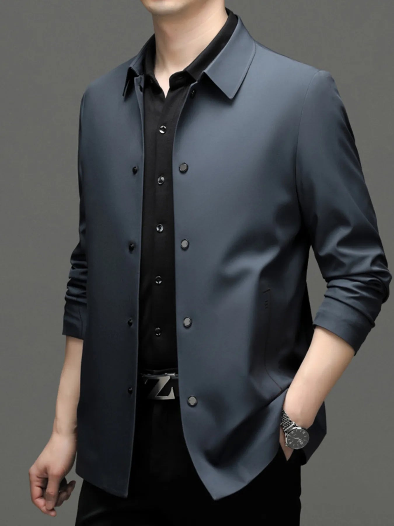 Men's Plus Size Button Up Long Sleeve Jacket - Fashorio