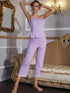 V-Neck Lace Trim Slit Cami and Pants Pajama Set - Fashorio
