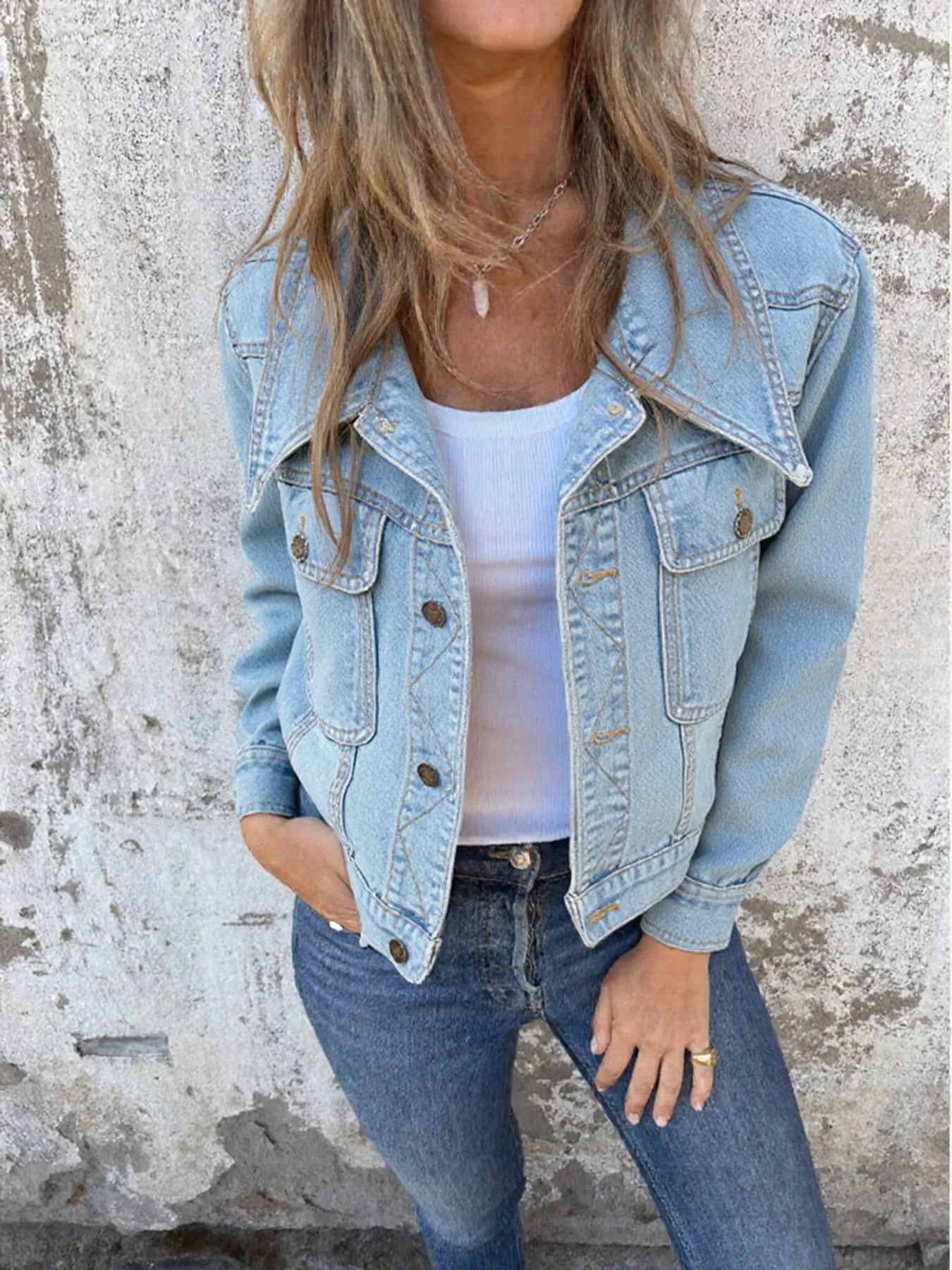 Button Up Wash Denim Jacket - Fashorio
