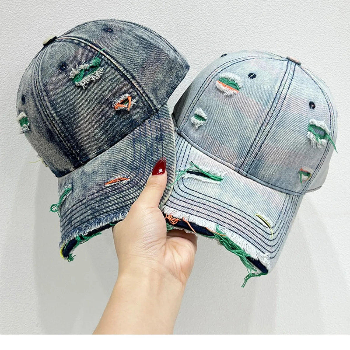 Distressed Adjustable Baseball Cap Light Blue One Size - Fashorio