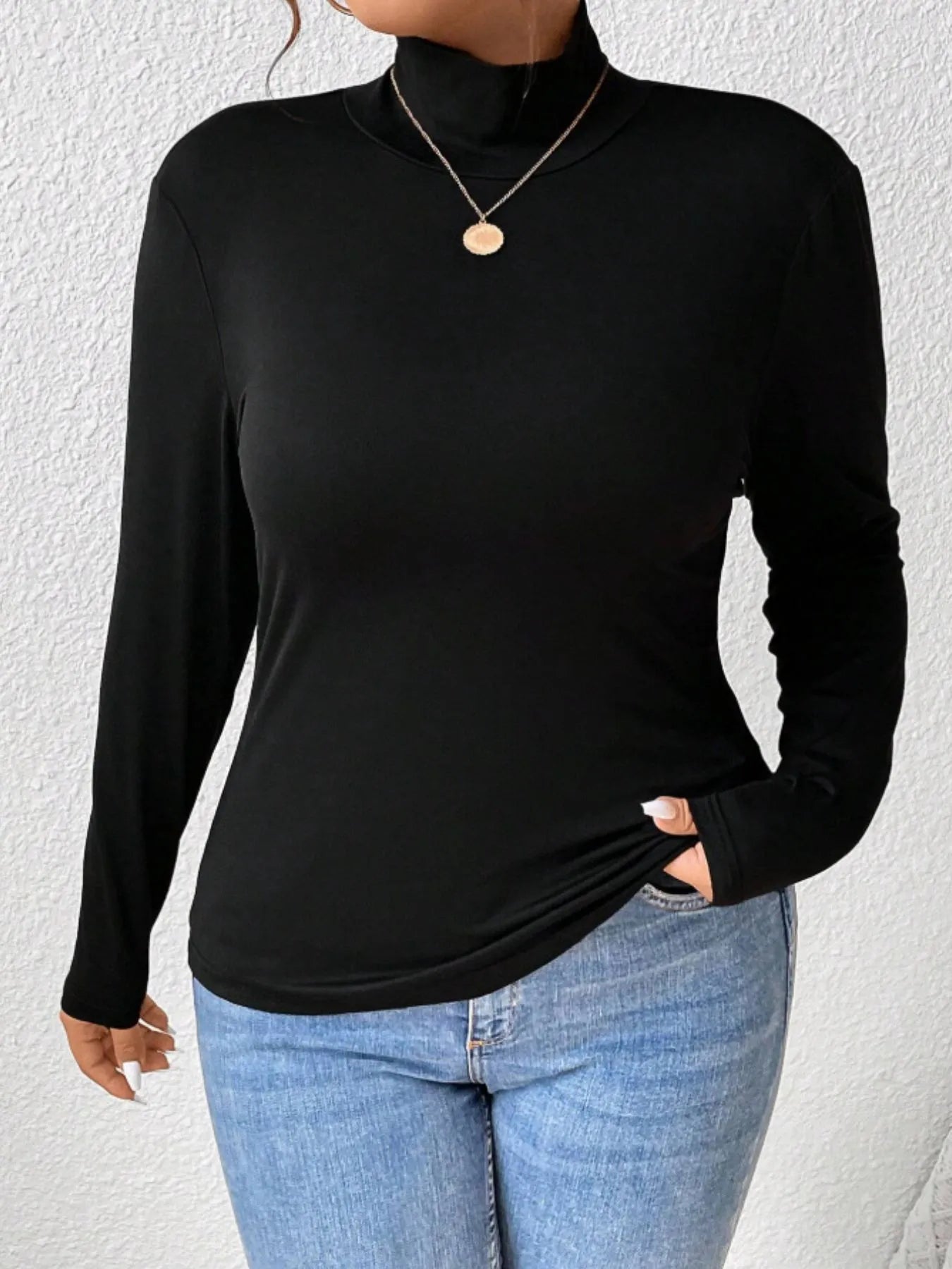 Plus Size Long Sleeve Fitted Turtleneck T-Shirt - Fashorio