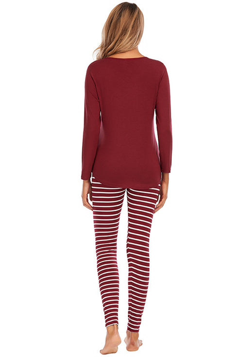 Graphic Round Neck Top and Striped Pants Set - Fashorio