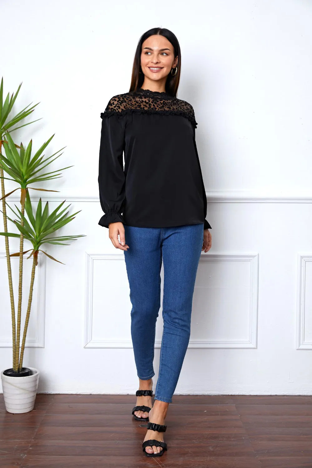 Leopard Frill Flounce Sleeve Blouse - Fashorio