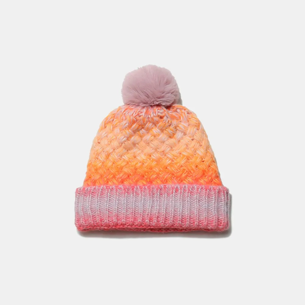 Gradient Knit Hat with Pompom - Fashorio
