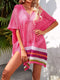 Crochet V-Neck Cover-Up Dress Rose Red One Size - Fashorio