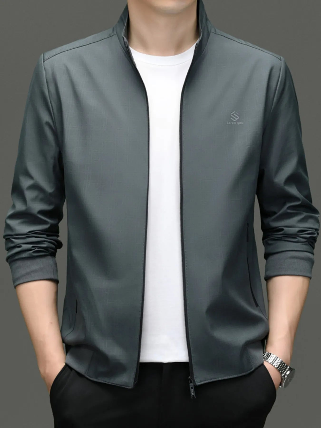 Men's Plus Size Zip Up Slim Fit Jacket Gray - Fashorio