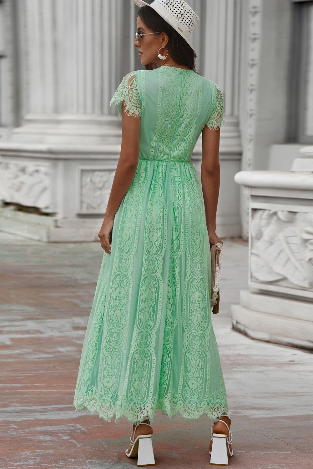Scalloped Trim Lace Plunge Dress - Fashorio