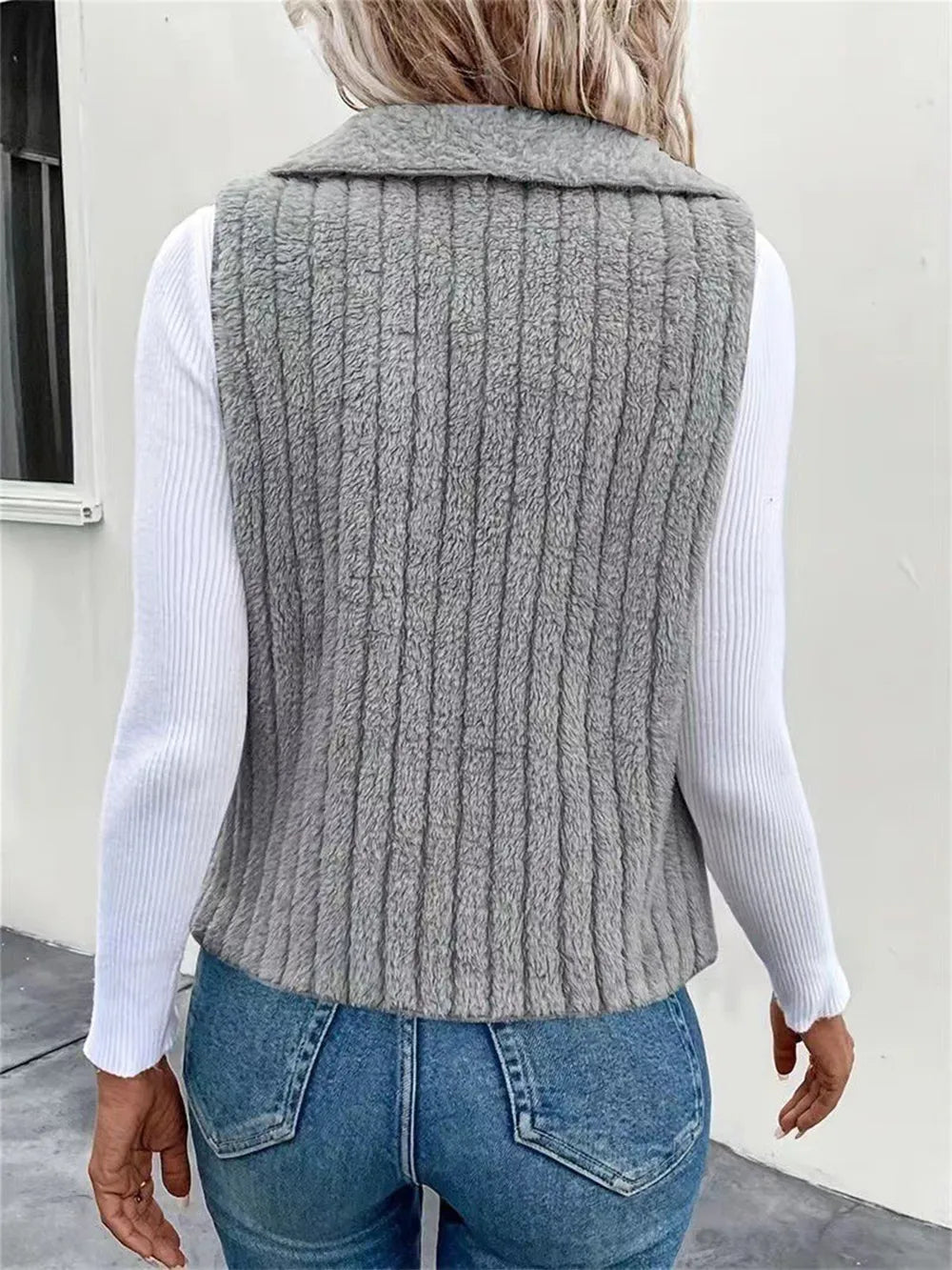Open Front Fuzzy Vest Coat - Fashorio