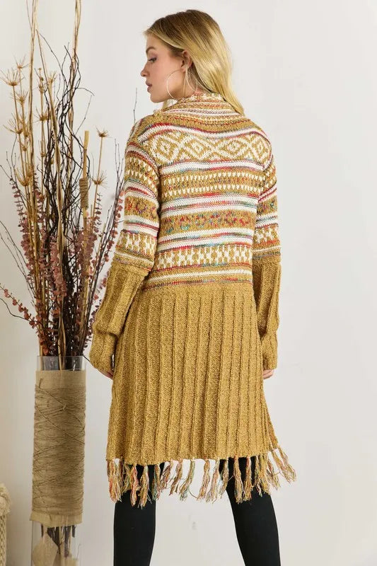 Fringe Hem Aztec Cardigan - Fashorio