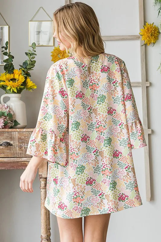 Heimish Full Size Multi Color Floral Open Cardigan Plus Size - Fashorio