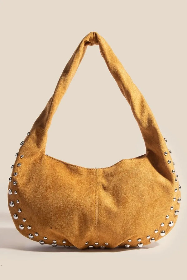 Fame Metallic Studded Faux Suede Hand Bag LBR One Size - Fashorio