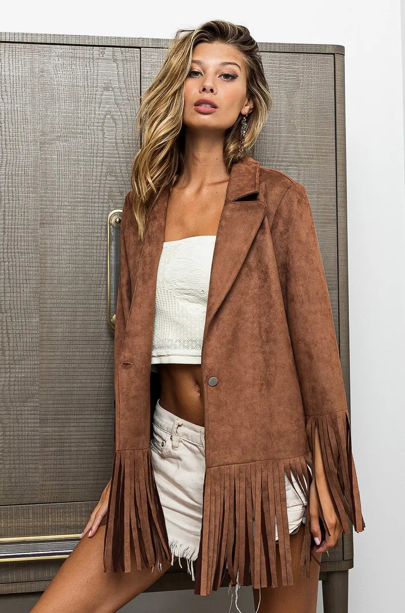 BiBi Single Blazer with Fringed Hem - Fashorio