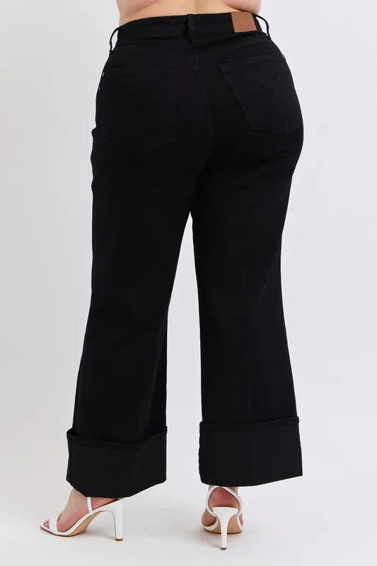 Judy Blue Full Size High Waist Reto Wide Leg W/ Cuff Plus Size - Fashorio