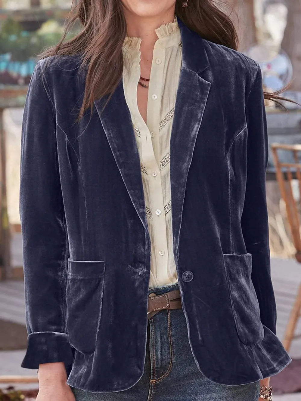 Pocketed Button Up Lapel Collar Blazer - Fashorio