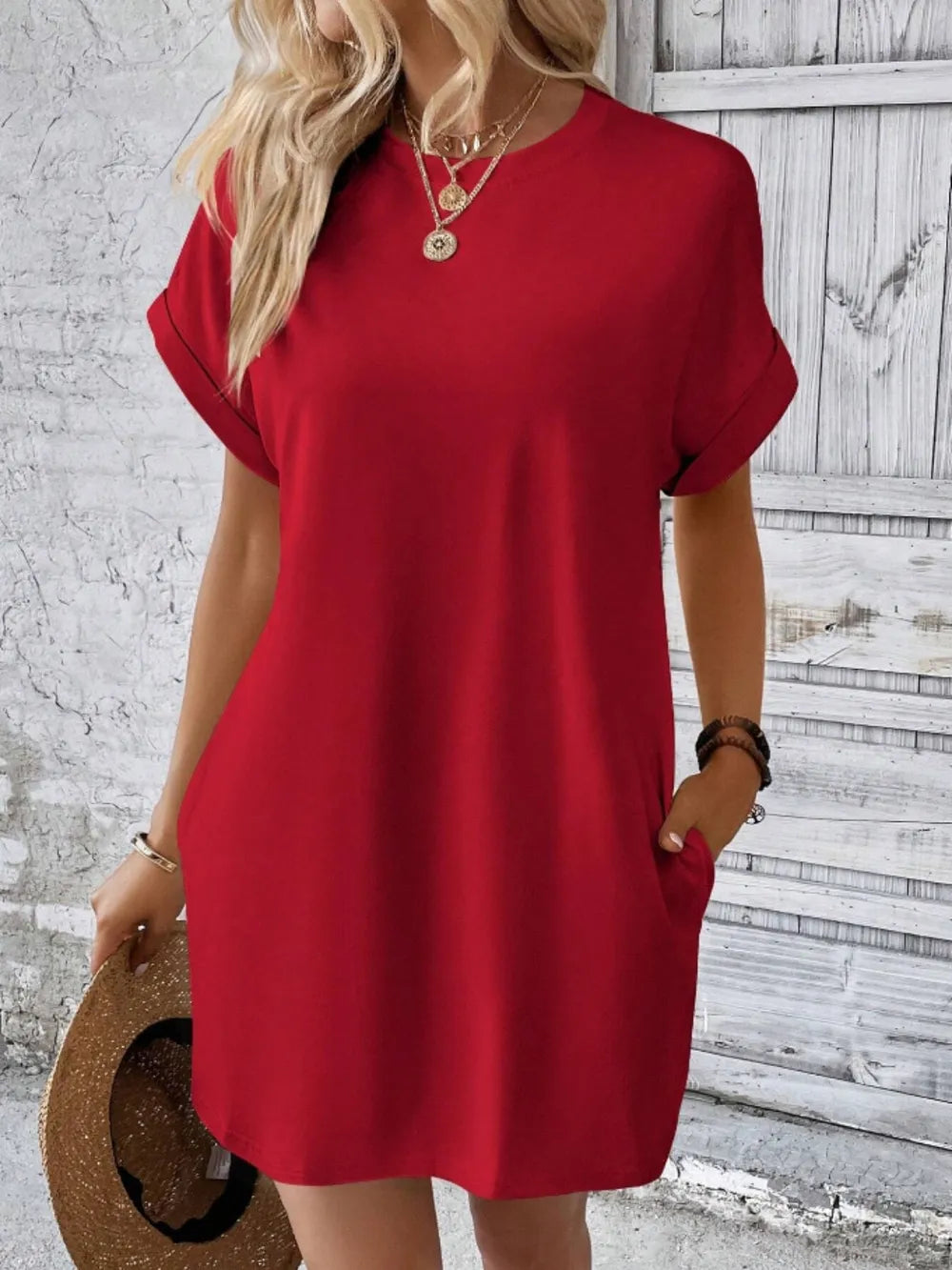Casual Pocketed Short Sleeve Dress – Relaxed Everyday Comfort - Fashorio