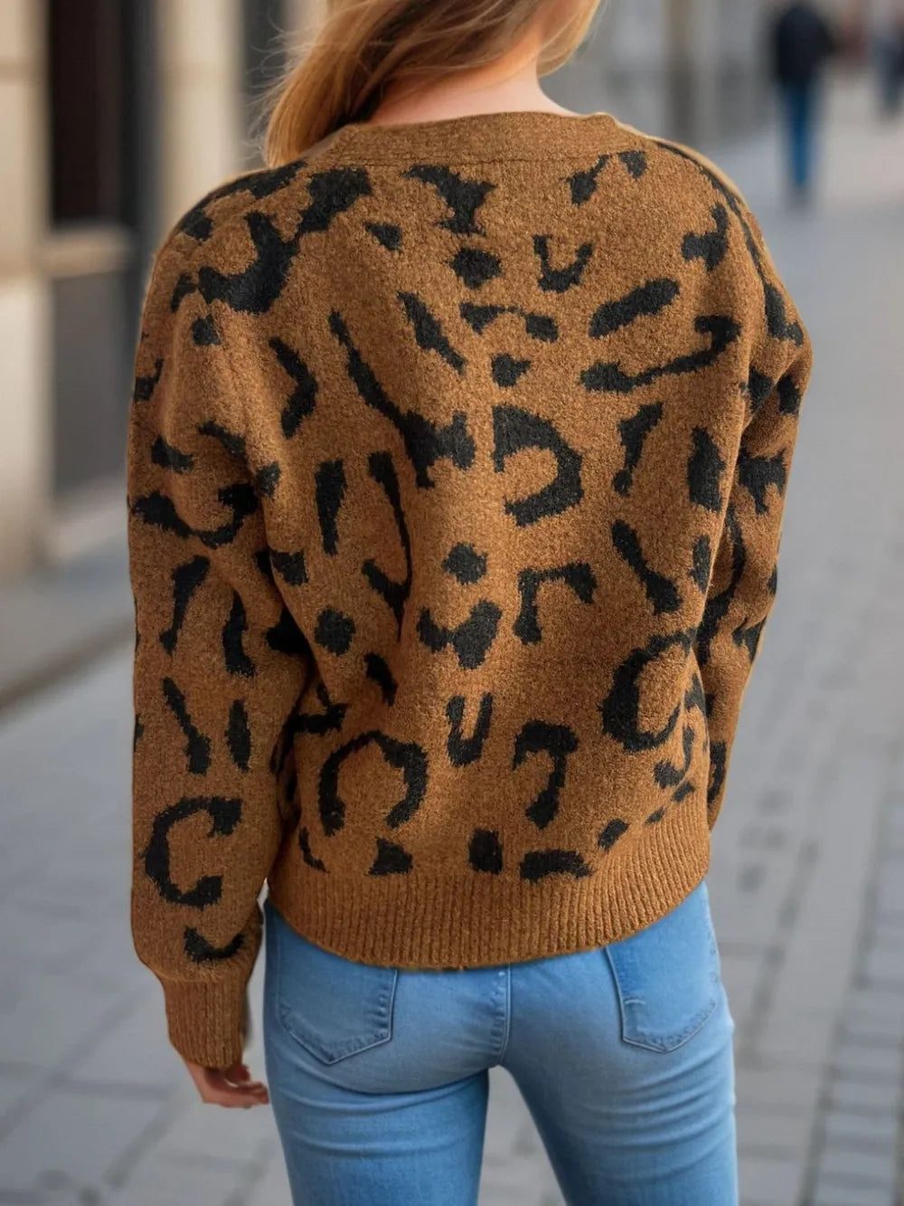 Leopard V-Neck Button Up Cardigan - Fashorio
