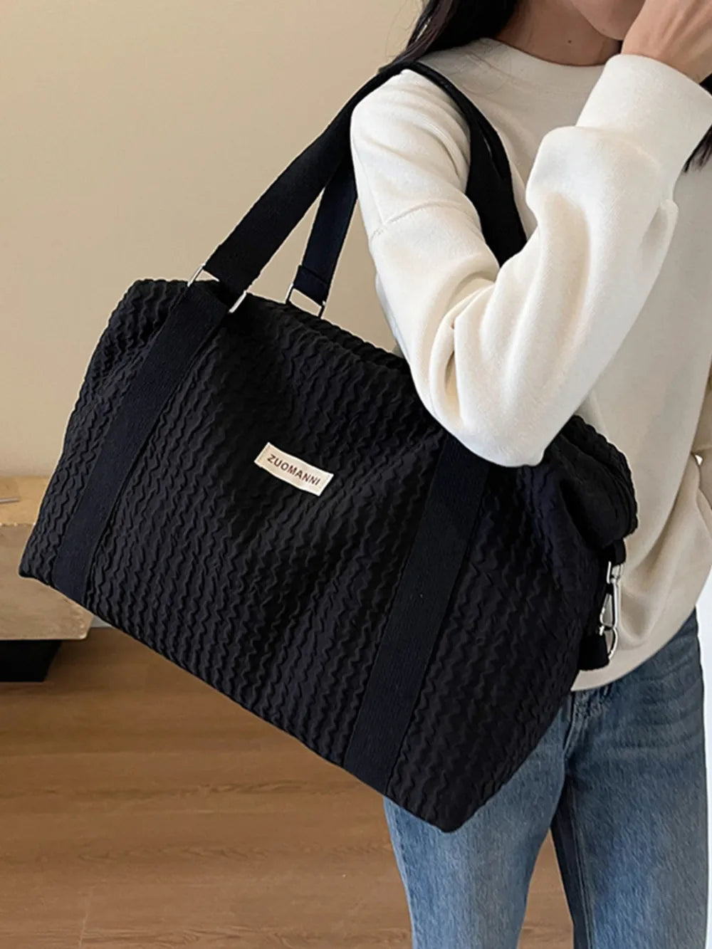 Texture Oxford Cloth Travel Bag Black One Size - Fashorio