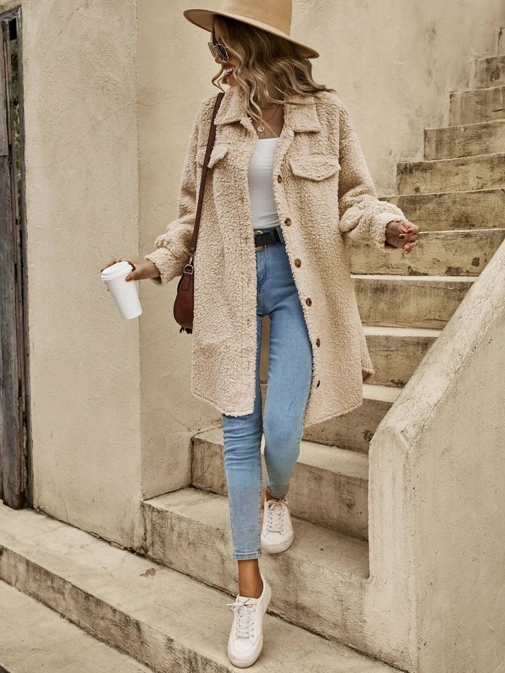 Collared Button Down Coat - Fashorio
